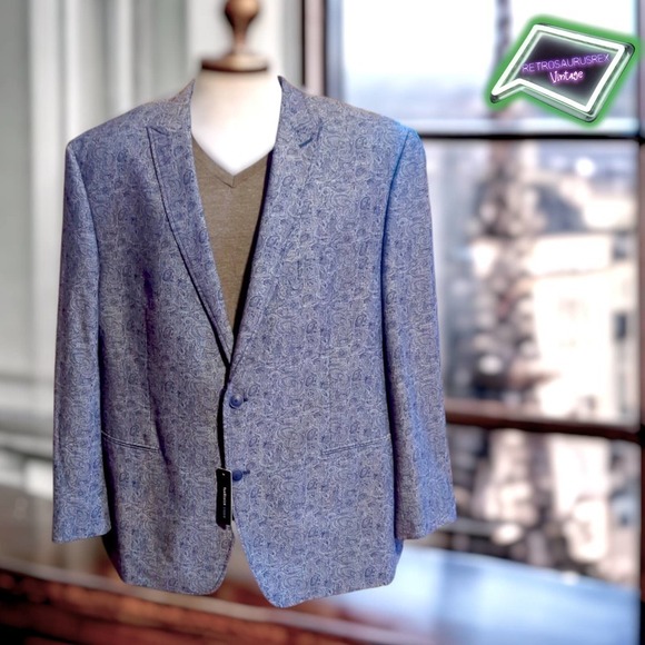 VAN Heusen Studio Funky Paisley Blue Dress Blazer, 46R New - Picture 1 of 9
